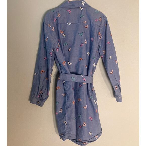 H&M Chambray Butterfly Print Shirt Dress ~ Sz S 6-7 ~ Tie Belt & Go! - Picture 2 of 6
